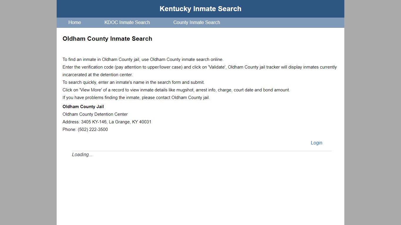 Oldham County Jail Inmate Search